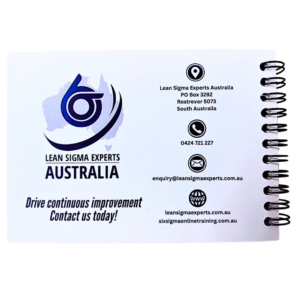 Back cover of the Lean Six Sigma pocket guide with Lean Sigma Experts Australia contact details
