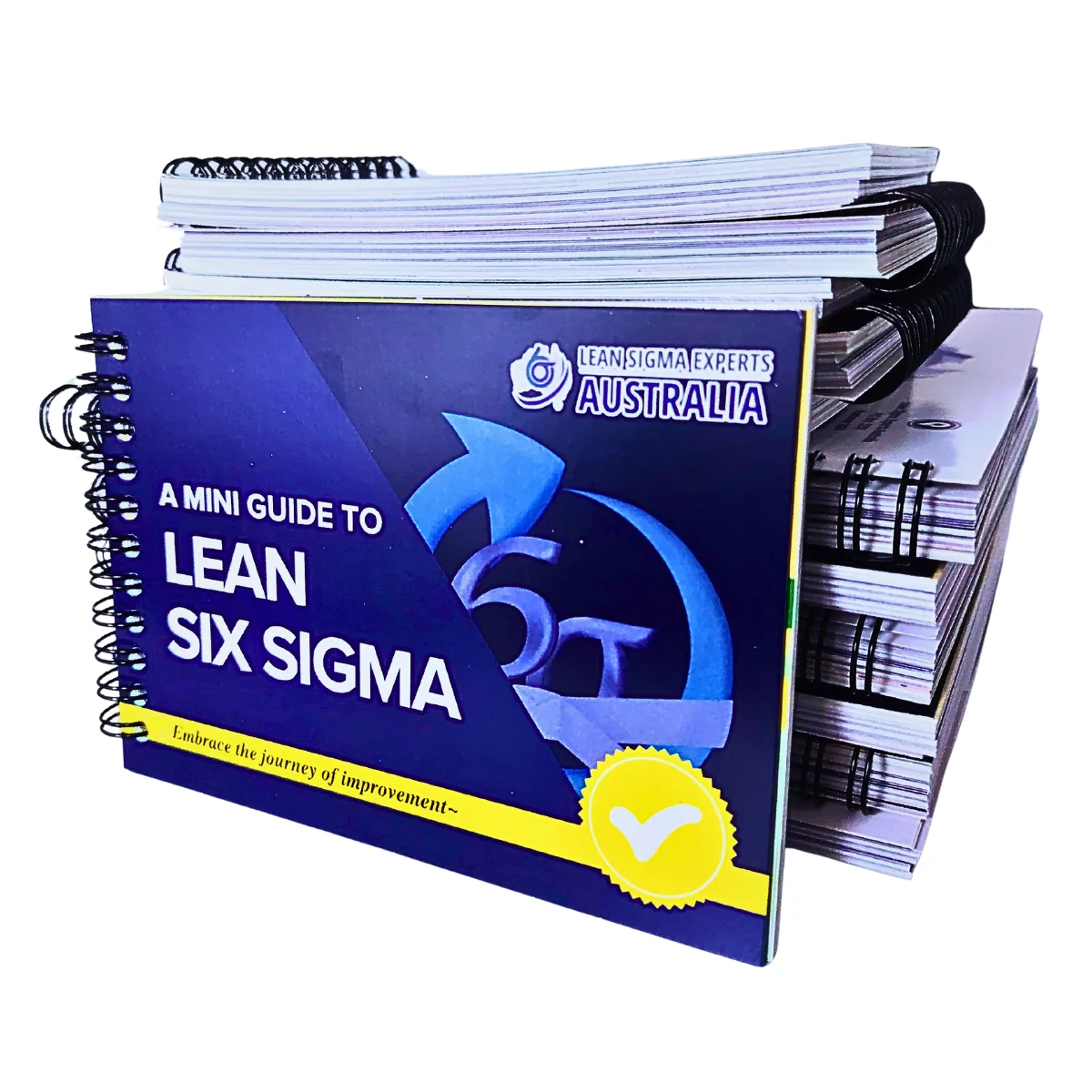 Stack of printed Lean Six Sigma pocket guides