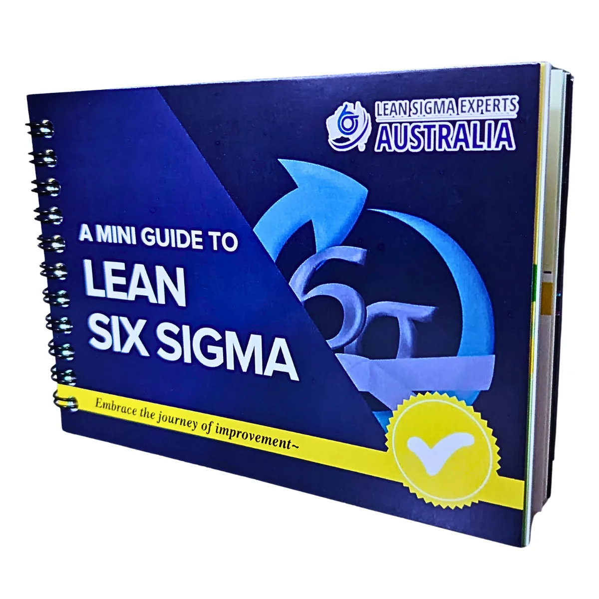 Spiral-bound Lean Six Sigma pocket guide shown at an angle